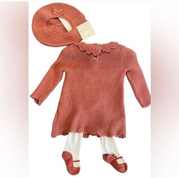 NWT 3-6M Rachel Zoe Dusty Rose Dress set w Hose & Hat 💕 - Picture 1 of 4